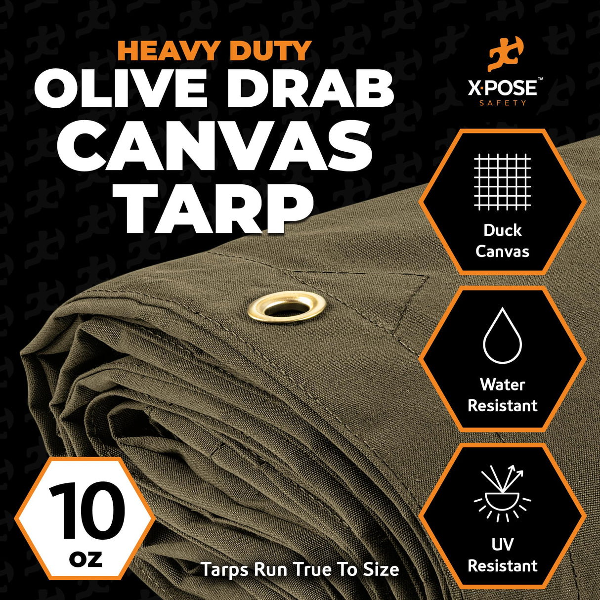 Xpose Safety Canvas Tarp - 10oz Olive Drab Poly Canvas Tarps Heavy Duty Water Resistant with Brass Grommets- Multipurpose Outdoor Tarpaulin for Camping, Canopy, Trailer, Equipment Cover 20' x 40' Xpose Safety