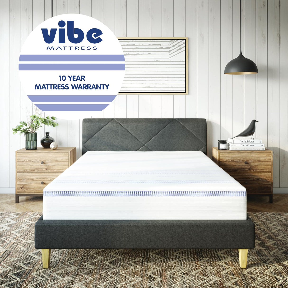 Vibe Gel Memory Foam Mattress, 12-Inch CertiPUR-US Certified Bed-in-a-Box, Twin XL, White Vibe
