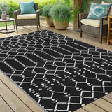 Smiry Outdoor Rug 5x8 ft, Waterproof Reversible Plastic Straw Rugs, Boho Outdoor Area Rug, Outside Floor Mat for Patio, Backyard, Deck, Picnic, Beach, Camping, Black Smiry