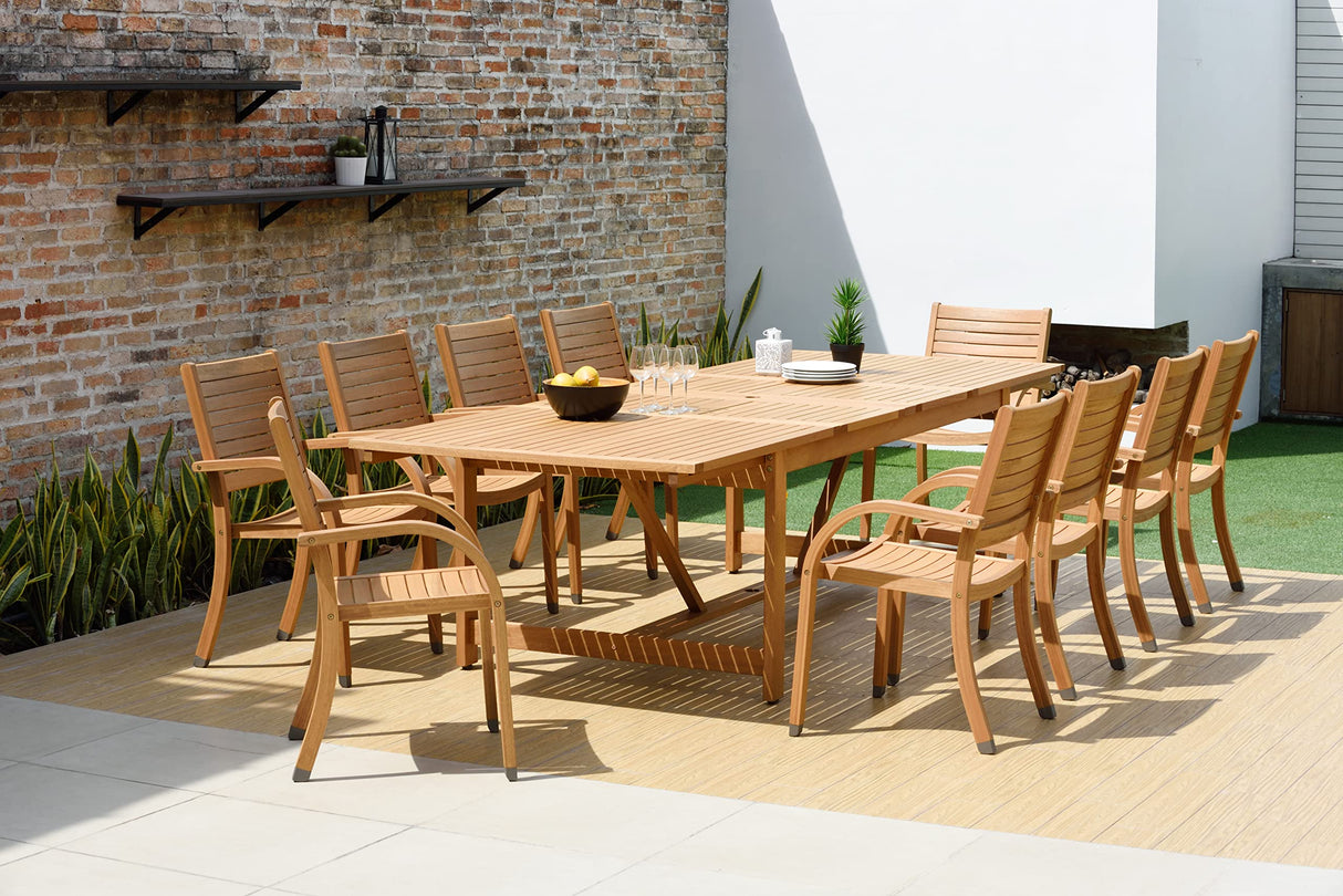 Amazonia Berlin 11-Piece Rectangular Extendable Patio Dining Set | Teak Finish | Ideal for Outdoors and Indoors Amazonia