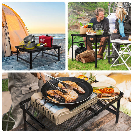 Grovind Folding Grill Table Camping Table with Mesh Desktop, Lightweight & Portable Outdoor Picnic Table, Height Adjustable Portable Grill Table for Outside Inside Use Grovind