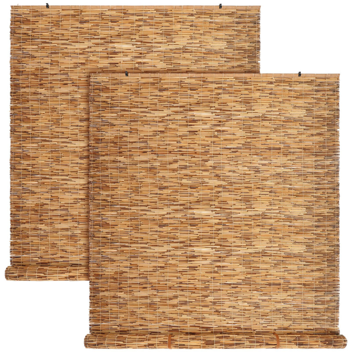 DoubleFill 2 Pcs Bamboo Shades Outdoor Reed Roll Up Blinds 48" W x 72" H Blackout Sunshade Cordless Bamboo Blinds for Home Porch, Patio & Windows Decor Shutters Sunlight Privacy Screen DoubleFill