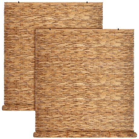 DoubleFill 2 Pcs Bamboo Shades Outdoor Reed Roll Up Blinds 48" W x 72" H Blackout Sunshade Cordless Bamboo Blinds for Home Porch, Patio & Windows Decor Shutters Sunlight Privacy Screen DoubleFill