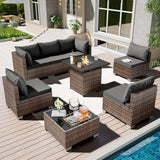 ELEGIBLISS 7/8-Piece Patio Conversation Set with Fire Pit Table, Outdoor All-Weather Rattan Sofa Sectional, Handwoven Wicker Furniture for Backyard, Easy Assembly & Weather-Resistant Design ELEGIBLISS