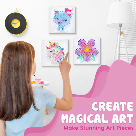 Hapinest String Art Craft Kit for Kids Ages 10-12 and Up, 3D String Art Kit Crafts for Teens, Birthday Gifts for Tween Girls Ages 10 11 12 Years Old and Up, Makes 3 Designs - Unicorn, Cat, and Flower Hapinest