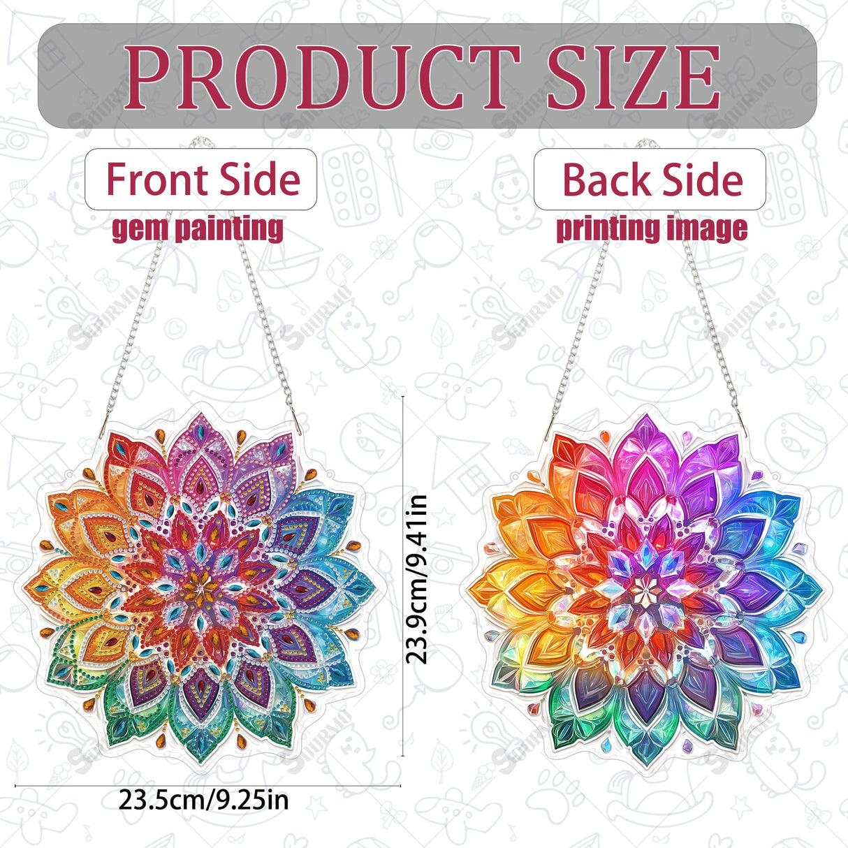 SOURMO Hanging Diamond Art Painting Pendant Mandala Pattern, DIY Double Sided Acrylic Diamonds Painting Board Kit for Adults (Mandala-1) SOURMO