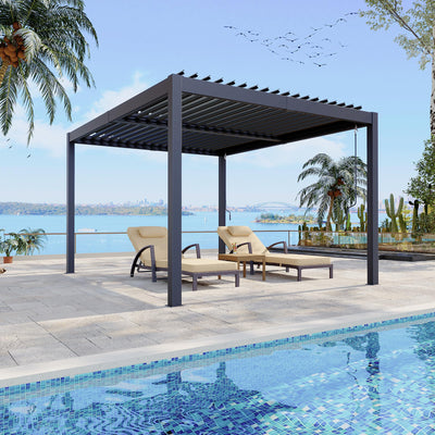 10x12 FT Louvered Pergola, Outdoor Pergola With Adjustable Louvered Roof, Large Patio Aluminum Pergolas for Deck Garden Backyard