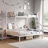 Jocoevol Bunk Bed Twin Over Full, Heavy Duty Metal Bunkbeds with Ladder and Full-Length Guardrail, Convertible into 2 Individual Beds for Kids, Teens and Adults, Under-Bed Storage Space, White Jocoevol