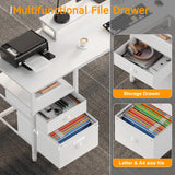 Furologee White 59” L Shaped Desk with Power Outlet, Reversible Computer Desk with File Drawer & 2 Monitor Stands, Corner Home Office Desk with Storage Shelves for Gaming Writing Furologee