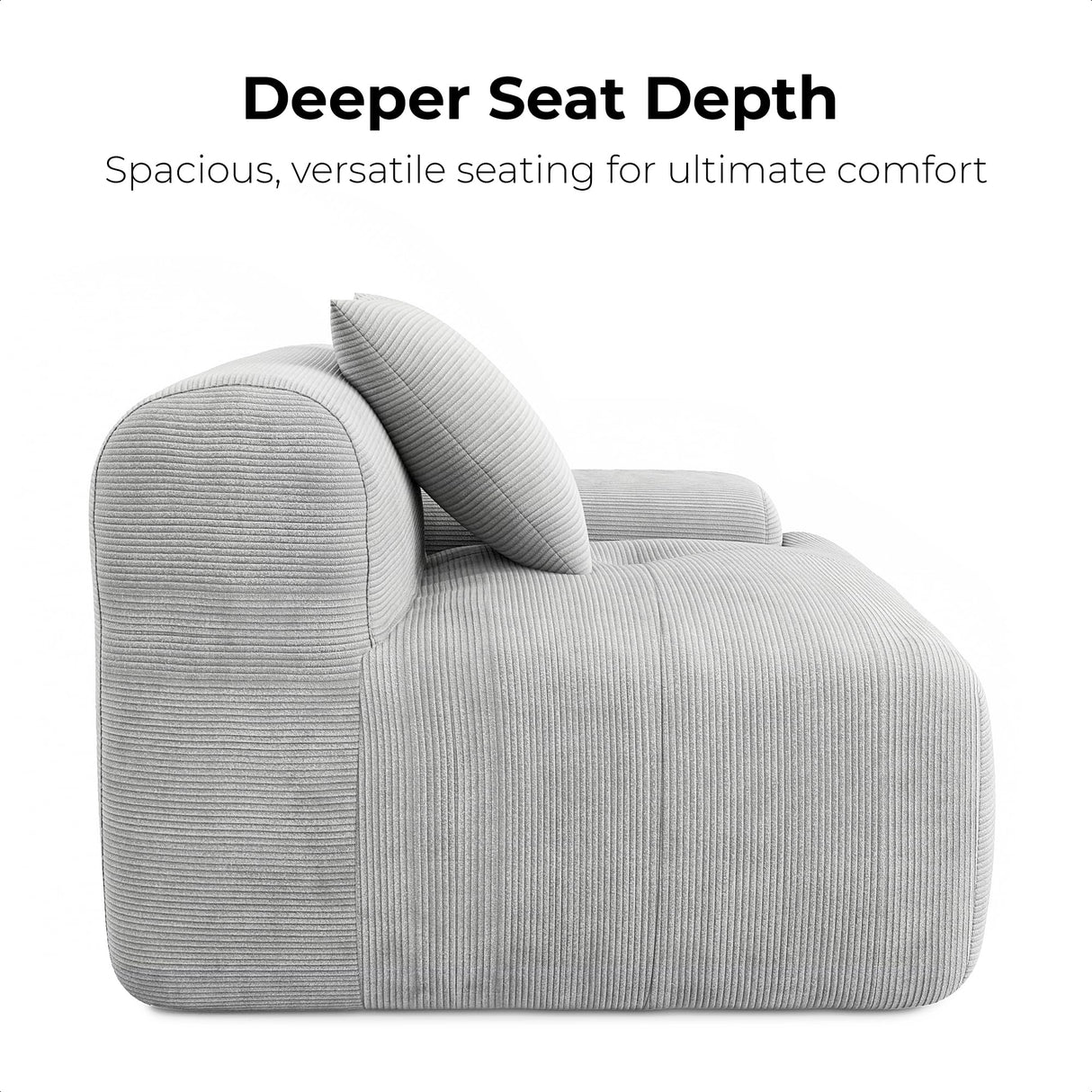 LIKIMIO 118" Modern L-Shaped Modular Sectional Sofa for Living Room, Corduroy Upholstery Grey, Oversized 3-Seater Couch with Deep Seat and Movable Ottoman – No Assembly LIKIMIO