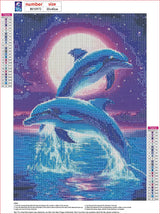 MXJSUA Jumping Dolphins DIY Diamond Painting by Number Kits for Adults, Animal 5D Round Drill Diamond Gem Art Painting Picture Arts Kits Craft for Home Wall Decor 12x16 Inch MXJSUA