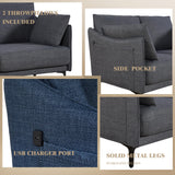 Plococo Simple Style Modern Loveseat Couch Sofa with USB Charge Port, 2 Pillows,Metel Legs for Primary Living Space, Bed Room, Office (Grey) Plococo