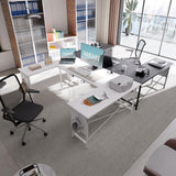 Pamray 71 Inch Large Computer Desk with Power Outlets,U Shaped Corner Desk for Home Office Work and Gaming White Pamray