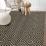 Ridota Reversible Mats, Outdoor Patio Rugs, Plastic Straw Rug, Modern Area Rug, Floor Mat for Outdoors, RV, Patio, Backyard, Deck, Picnic, Beach, Trailer, Camping (Diamond Black & Beige, 5' x 8') Ridota