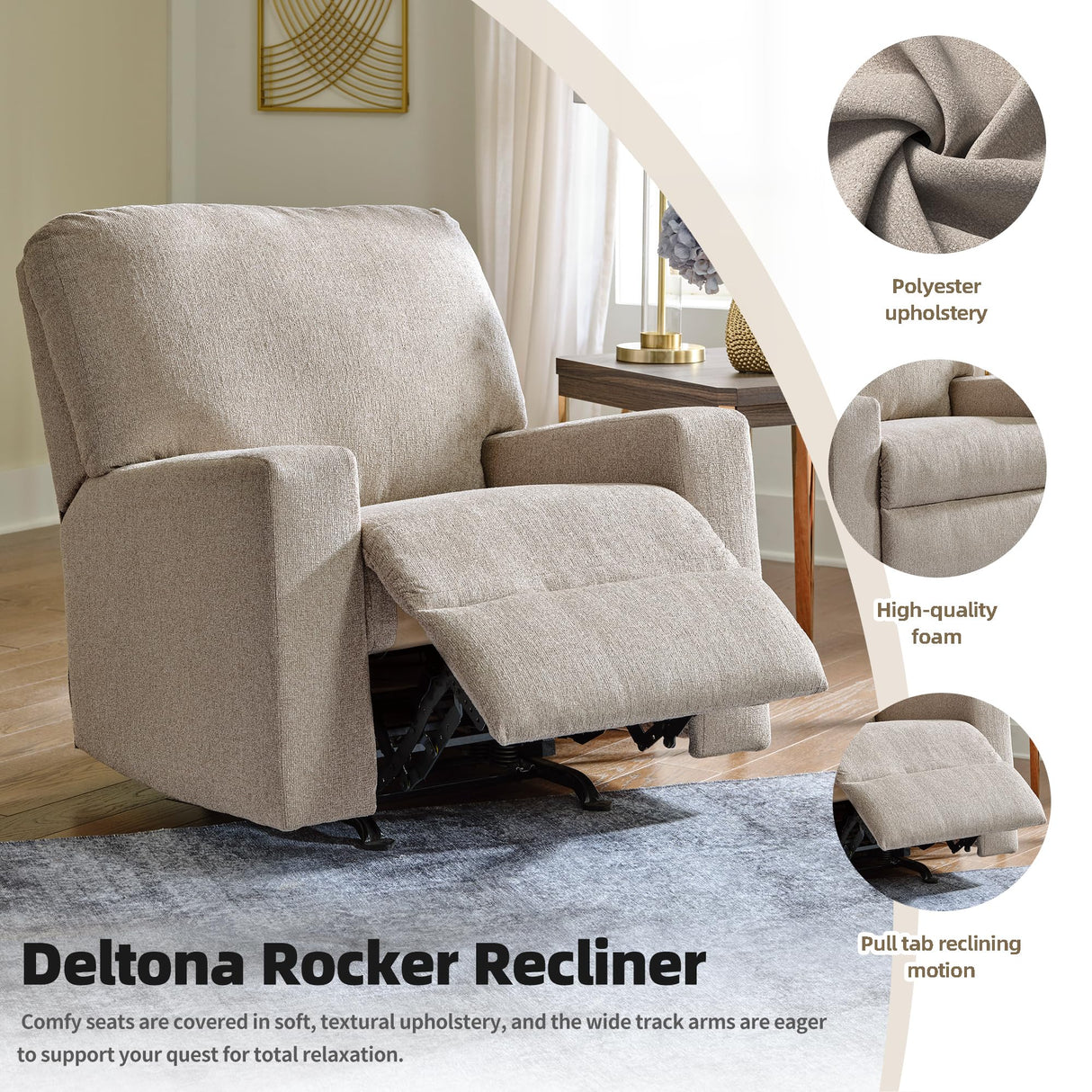 Signature Design by Ashley Deltona Casual Manual Rocker Recliner, Beige Signature Design by Ashley