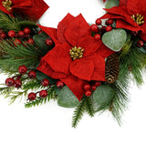 AMF0RESJ 20 inch Artificial Christmas Wreath Winter Wreath with Poinsettia,Eucalyptus Leaves,red Berry,Pine Cones,Pine Needles for Indoor Outdoor Farmhouse Home Wall Window Festival Wedding Decor AMF0RESJ