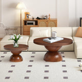 Solid Wood Round Nesting Coffee Table Set of 2, Circle Accent Tables with Unique Semi-Circular Legs, Modern Farmhouse Side End Table Set for Small Space Living Room Office (Walnut) LEVNARY