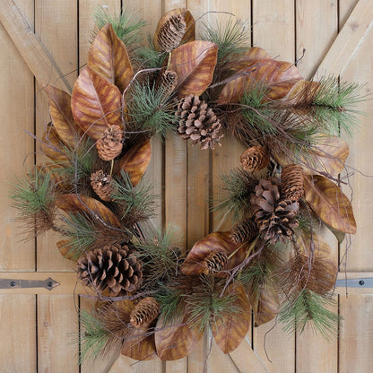 Floribus 22" Artificial Christmas Wreaths, Winter Magnolia Leaf Large Pine Cones and Pine Needle Wreaths, Interior and Exterior Decor Front Door Window Decorations