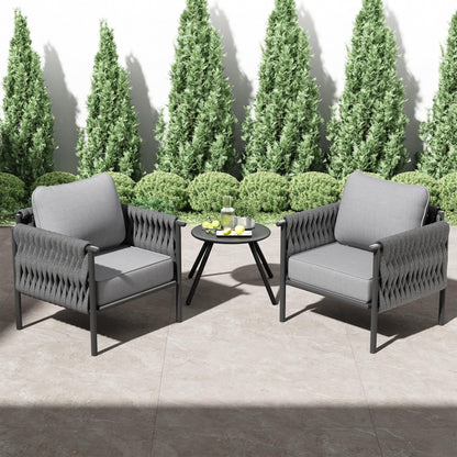 Amopatio Patio Furniture Set 3 Pieces, Modern Outdoor Furniture Sofa Bistro Sets with 6" Thickened Cushion, Metal Outdoor Couch Porch Pool Furniture(Grey) - WoodArtSupply