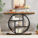 Tribesigns 41.3" Console Table, Industrial 4-Tier Sofa Table Entryway Table with Circle Base, Narrow Wood Accent Tables with Storage Shelves for Living Room, Hallway, Foyer, Rustic Brown Tribesigns