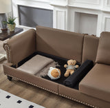 FAVSH 83" Modern Classic Design Loveseat Sofa, Upholstered Imitation Cowhide Leather Couch with Nails for Living Room Apartment Department Small Space,Brown FAVSH