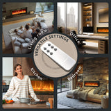 EUHOMY 50 Inch Electric Fireplace Wall Recessed and Wall Mounted with Adjustable Flame Color, Fireplace Heater with Remote Control, Linear Fireplace with Timer, Touch Screen, Log & Crystal, 750/1500W EUHOMY