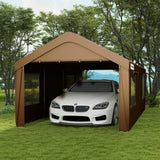 Outsunny Carport 10' x 20' Portable Garage, Heavy Duty Car Port Canopy with 2 Roll-up Doors & 4 Ventilated Windows for Car, Truck, Boat, Garden Tools, Tan Outsunny