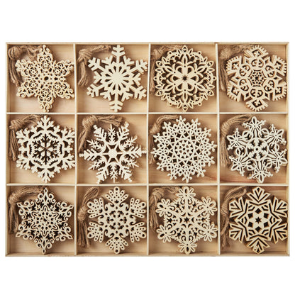 Joiedomi 60pcs Wooden Snowflake Ornaments for Christmas Tree Decoration and Holiday Party Decor