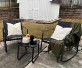 YITAHOME 3 Piece Patio Furniture Set with Rocking Bistro Chairs and Glass Table, Textilene Fabric Small Outdoor Conversation Furniture Set for Backyard, Lawn, Garden, Balcony, Poolside (Black) YITAHOME