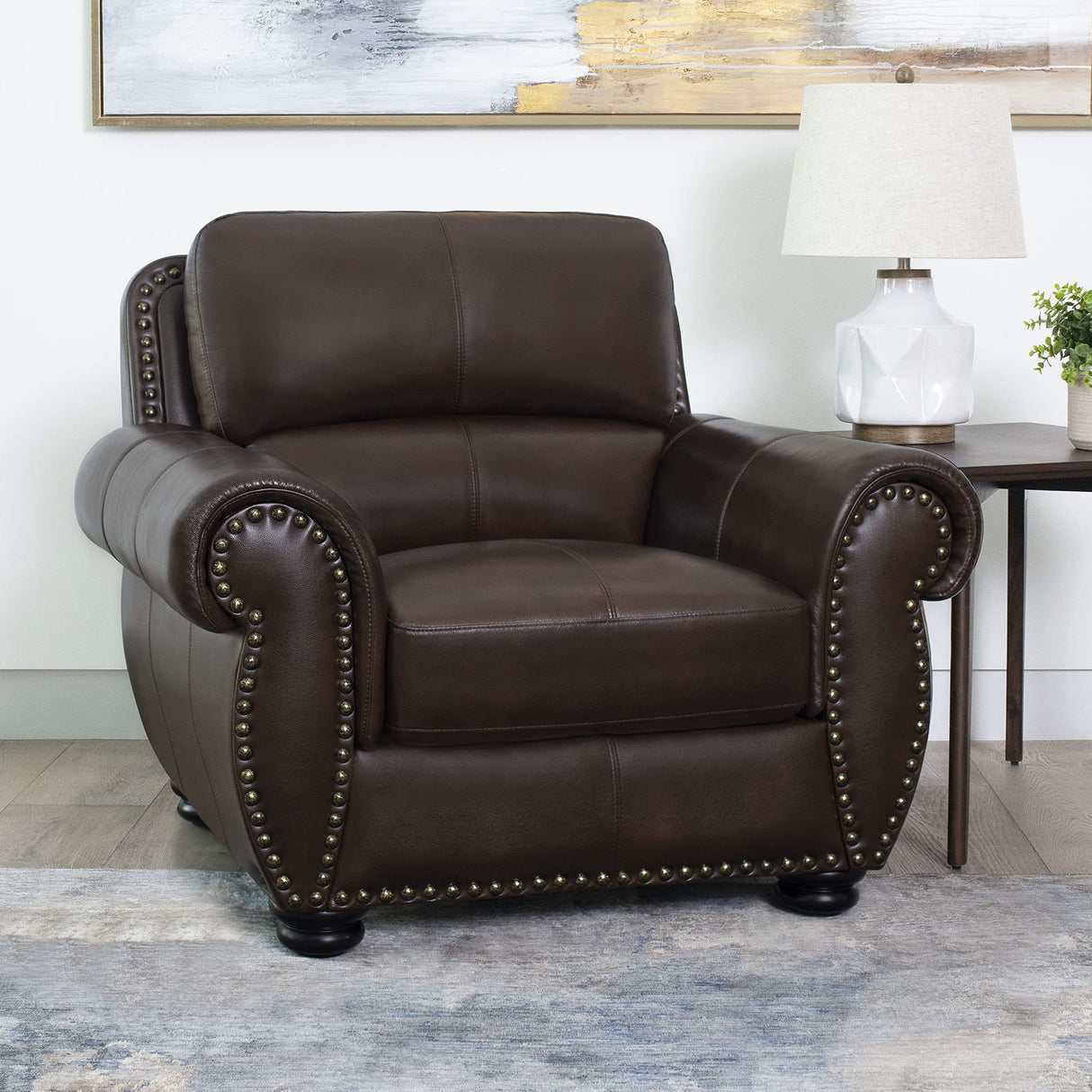 Abbyson Living Austin Leather Armchair - Traditional Design, Nailhead Trim, Brown Abbyson Living