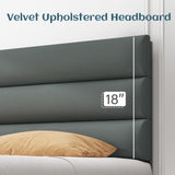 Lifezone Queen Bed Frame with Storage Drawers, Queen Size Platform Bed Frame with Velvet Upholstered Headboard, Metal Support, No Box Spring Needed, Noise-Free, Easy Assembly, Bedroom Furniture, Grey Lifezone