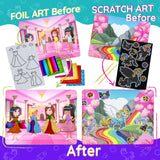 Craftikit ® Award-Winning Unicorn and Princess Foil Art & Rainbow Scratch Art for Kids- 2-in-1 Arts and Crafts Kit for Kids Ages 4-10 - Unicorn Crafts for Girls Ages 4, 5, 6, 7, 8, 9, 10 Craftikit