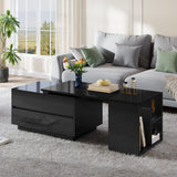 YITAHOME LED Coffee Table with Storage 4 Drawers, Modern Coffee Tables for Living Room, Wooden Rectangle Extendable Center Table with Open Shelves & Sliding Tabletop 35"- 61" for Home Office, Black YITAHOME