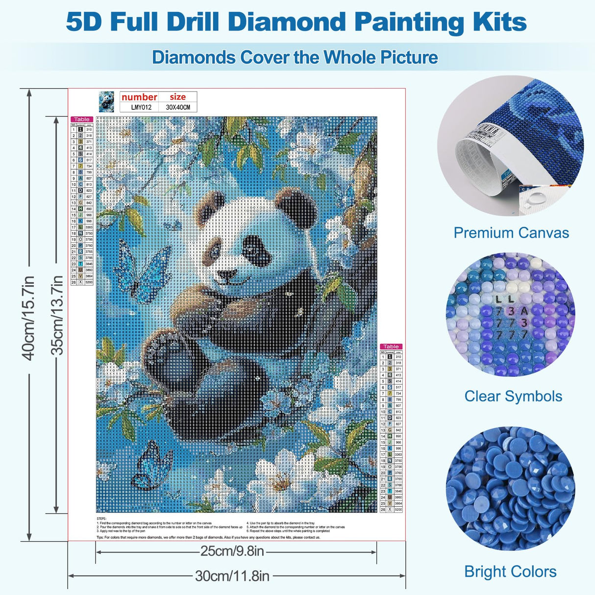 MEIYUDA Panda Diamond Painting Kits for Adults, 5D Flowers Panda Diamond Art Kits for Beginners, DIY Gem Art Crystal Painting for Home Wall Decor and Present 12x16inch MEIYUDA