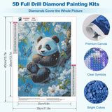 MEIYUDA Panda Diamond Painting Kits for Adults, 5D Flowers Panda Diamond Art Kits for Beginners, DIY Gem Art Crystal Painting for Home Wall Decor and Present 12x16inch MEIYUDA
