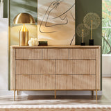 T4TREAM Fluted 7 Drawers Dresser for Bedroom, 54" Wide Modern Dresser TV Stand, Gold Accents, Fluted Fronts, Wood Storage Dressers Organizer for Bedroom, Living Room, Natural Oak T4TREAM