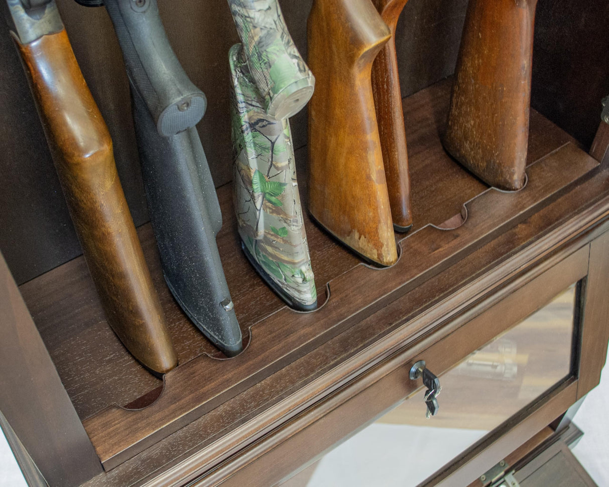 American Furniture Classics Model 858, 12 Gun Cabinet with Slanted Base and Tempered Glass, Espresso American Furniture Classics