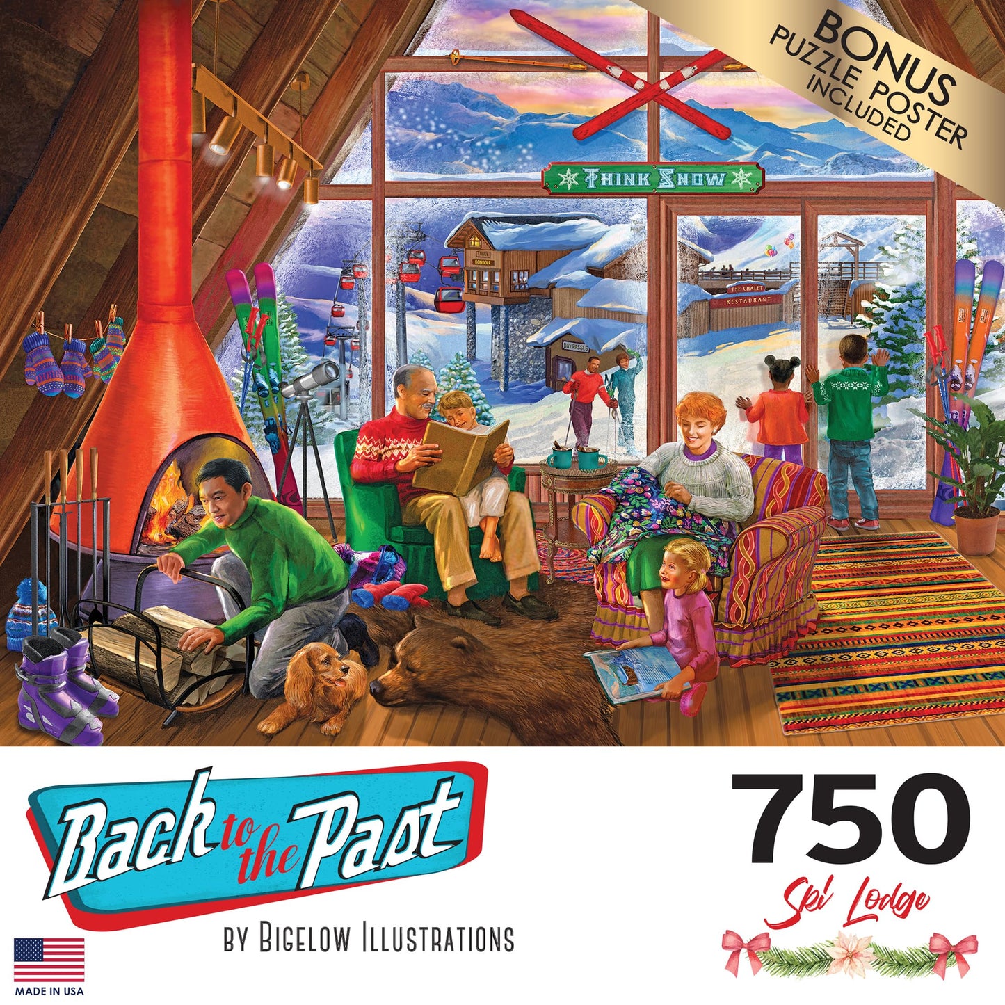 RoseArt - Back to The Past - Ski Lodge - 750 Piece Jigsaw Puzzle for Adults