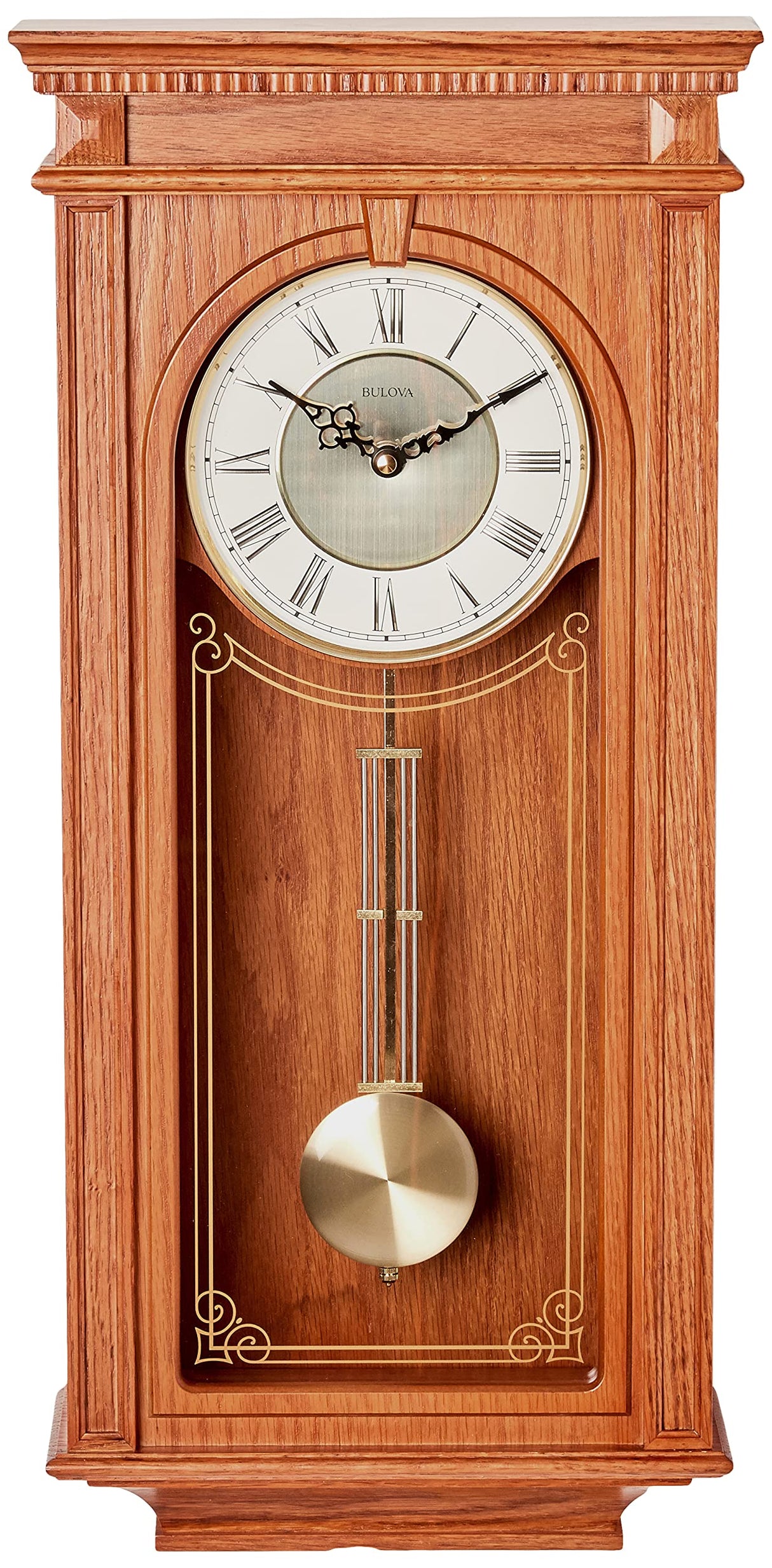 Bulova C4419 Manorcourt Chiming Clock, Golden Oak Finish, Brown Bulova