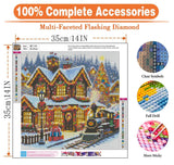 igoodom Christmas Diamond Art Kits for Adults, Christmas Train Diamond Painting Kit, Full Drill Round Winter House Diamond Art Kits, DIY Gem Art for Home Wall Decor Gift 14x14inch igoodom