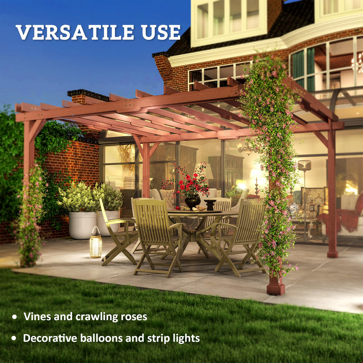 Outsunny 11' x 12.5' Outdoor Pergola, Wood Pergola Gazebo Grape Trellis with Stable Structure for Climbing Plant Support, Patio, Deck, Backyard, Lawn Outsunny