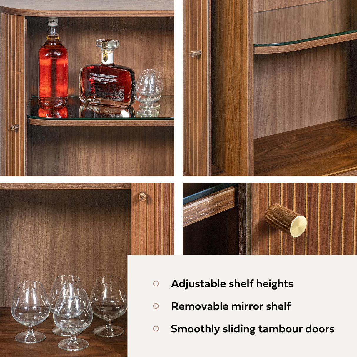 WERMO 28'' Bar Cabinet with Storage - Coffee and Wine Bar Buffet Cabinet with Sliding Doors and Adjustable Shelves. Sideboard Storage Cabinet, Dining Room Cabinet for Kitchen and Living Room (Walnut) WERMO