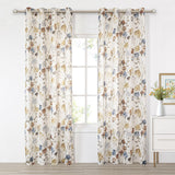 MYSKY HOME Floral Linen Curtains 84 inch Length 2 Panels Set Fall Patterned Semi Sheer Light Filtering Privacy Farmhouse Grommet Drapes for Living/Dining Room, Yellow, W52 x L84, Pack-2 MYSKY HOME