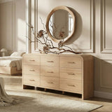 EliteSet Curved 9-Drawer Dresser for Bedroom, 63" Wide Modern Chest of Drawers, Vanity Desk TV Stand for Living Room, Closet Storage Drawers Organizer Furniture, Nursery, Hallway, Oak EliteSet