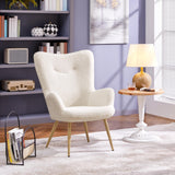 Yaheetech Accent Chair, Modern Boucle Vanity Chair with High Back and Wood-Tone Metal Legs, Sherpa Chair for Living Room, Home Office, Ivory Yaheetech