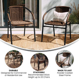 EMMA + OLIVER 2 Pack Medium Brown Rattan Indoor-Outdoor Restaurant Stack Chair EMMA + OLIVER