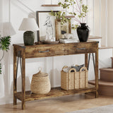 ChooChoo 47'' Farmhouse Console Table with Drawer, Entryway Table with Storage Shelf, Rustic A-Design Sofa Table for Hallway, Entrance, Living Room, Rustic Brown ChooChoo