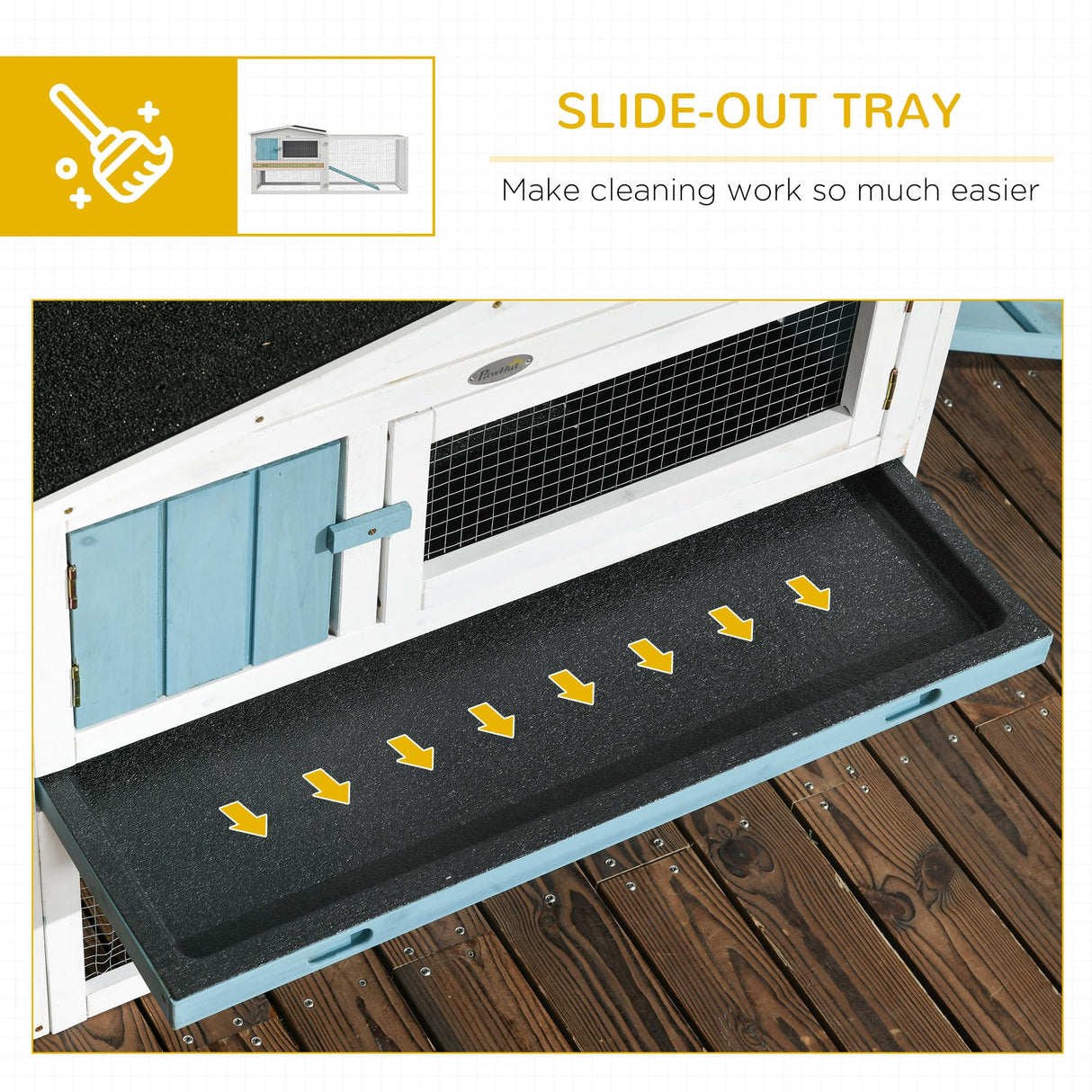 PawHut Rabbit Hutch 2-Story Bunny Cage, Guinea Pig Cage Indoor Outdoor, Small Animal House with Slide Out Tray, for Rabbits, Chickens, Ducks, 61.5" x 23" x 27", Light Blue PawHut