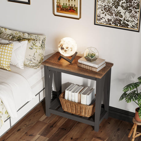 ChooChoo Farmhouse End Table, Rustic Vintage Narrow End Side Table with Storage Shelf for Small Spaces, Nightstand Sofa Table for Living Room, Bedroom Black ChooChoo