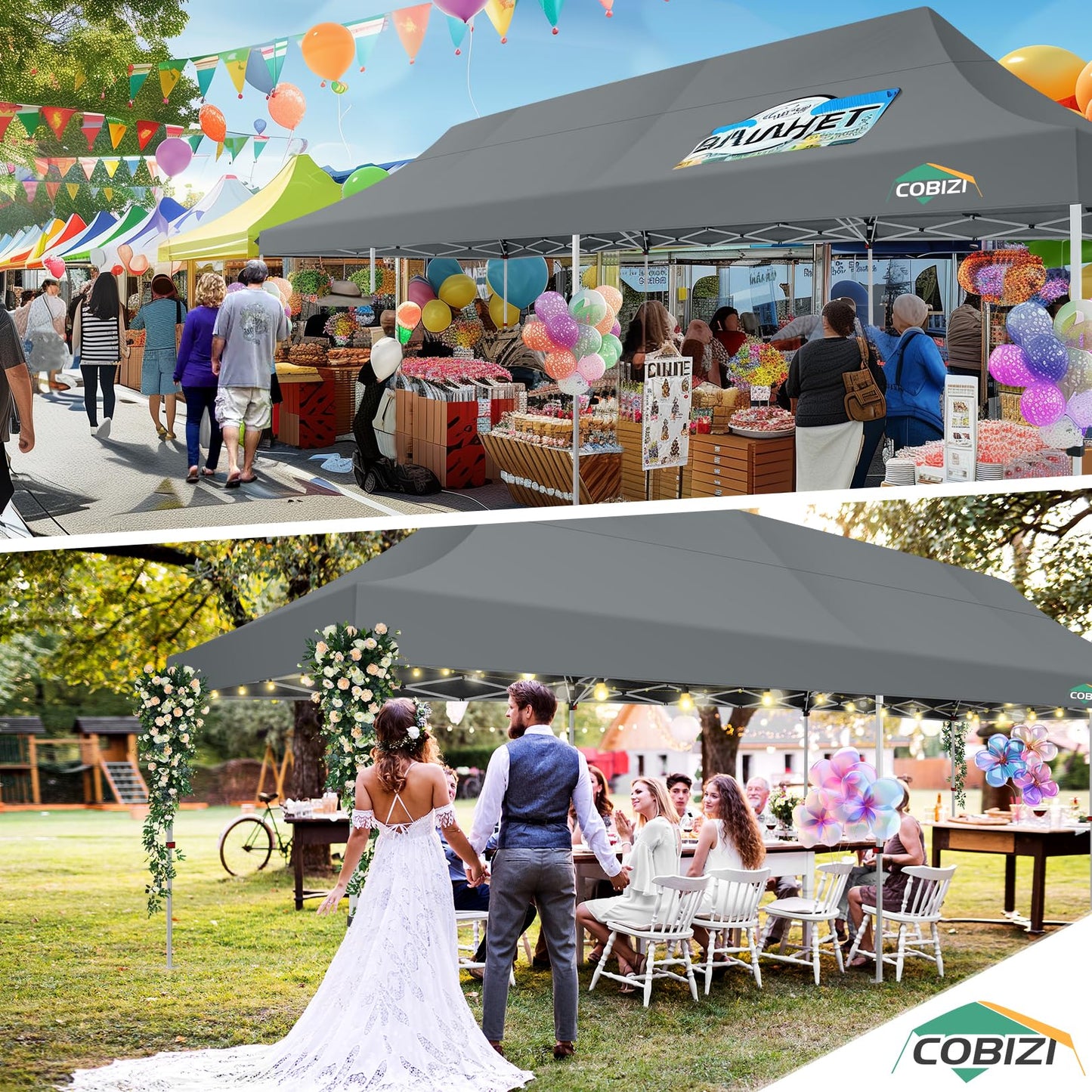 COBIZI 10x30 Pop Up Canopy Tent with 8 Removable Sidewalls EZ POP Up Party 10x30 Canopy Tent Waterproof and UPF50+,Outdoor canopy tents for Parties Wedding Events,with Roller Bag & Sandbags(g - WoodArtSupply